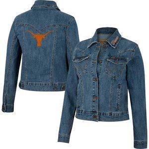 New! Wrangler UT Longhorns Denim Jacket University of Texas NCAA College Sports